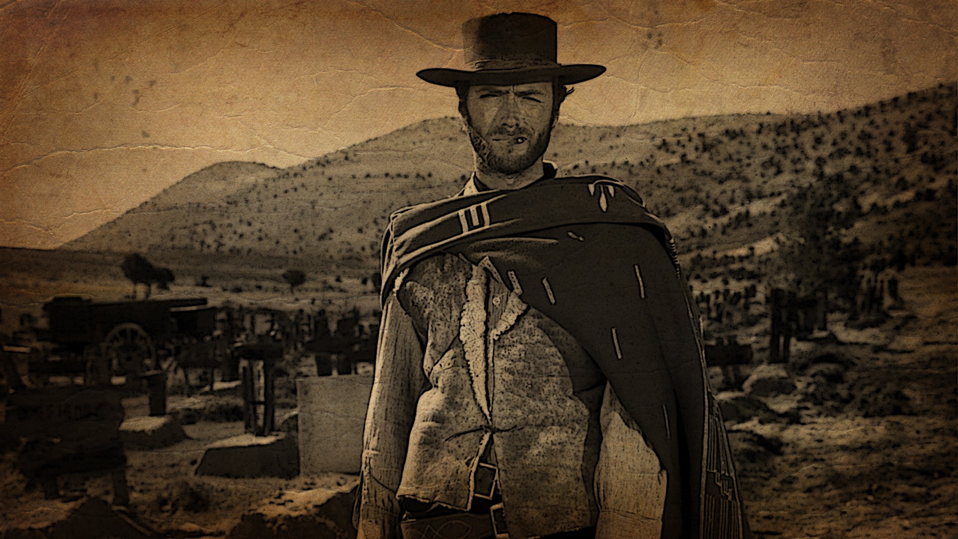 Clint Eastwood, Western, Sepia, Cowboys Wallpaper