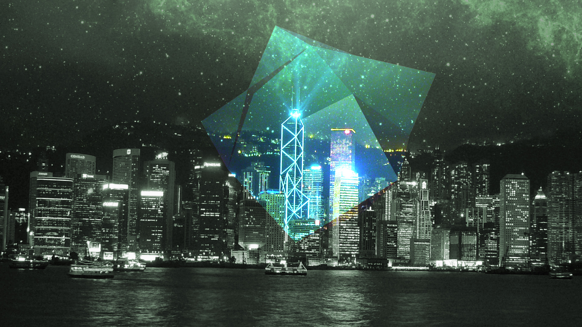 Hong Kong, Polyscape, Monochrome Wallpaper