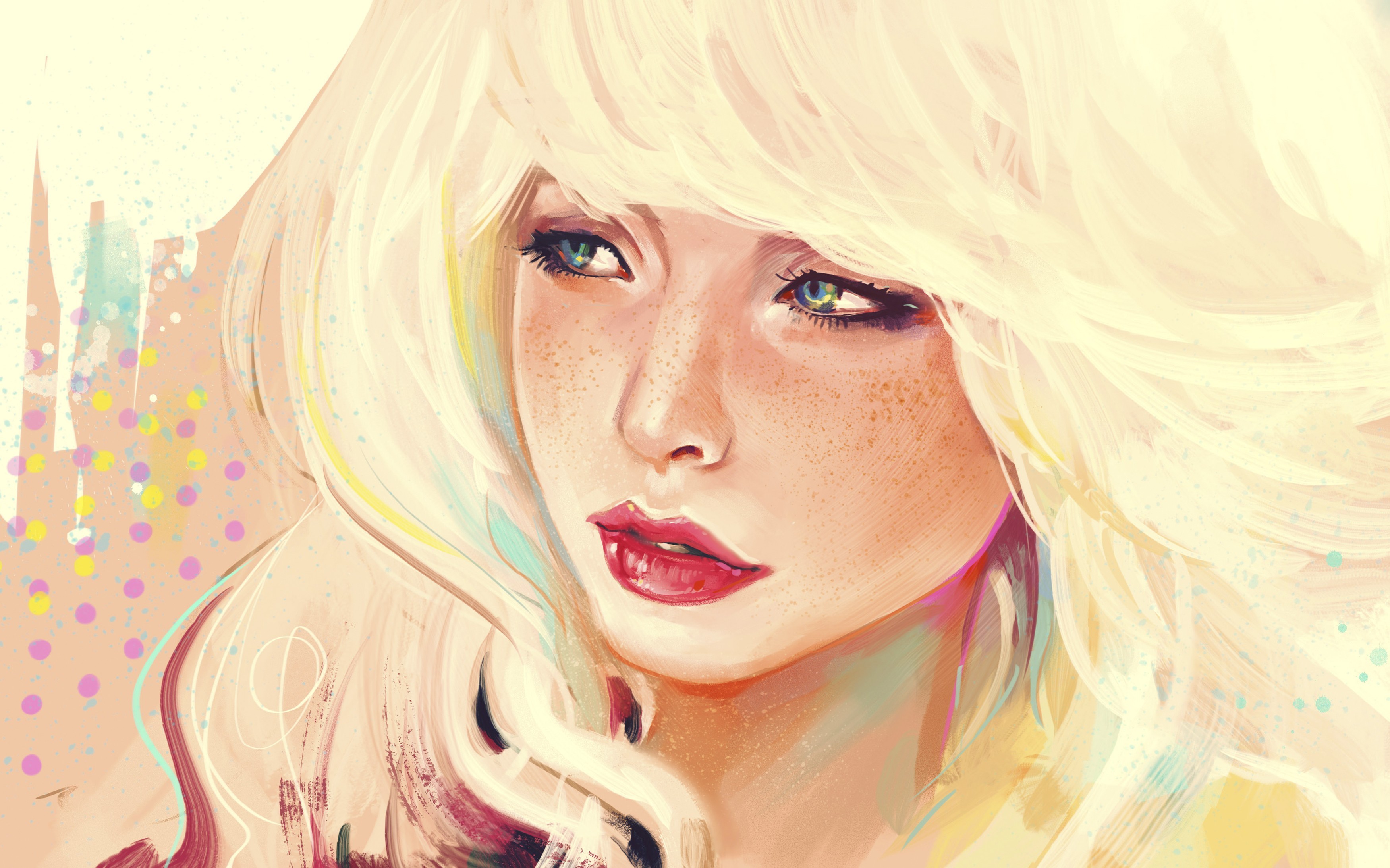 anime, Blonde, Freckles, Artwork, Women, Face Wallpaper