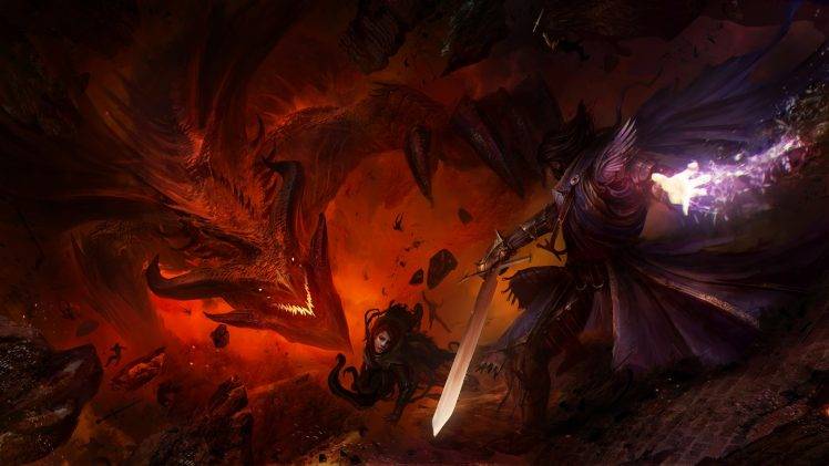 dragon, Warrior, Knights, Guild Wars, Magic, Sword, Cape HD Wallpaper Desktop Background