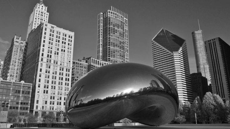 architecture, Skyscraper, Reflection, Chicago, Monochrome HD Wallpaper Desktop Background