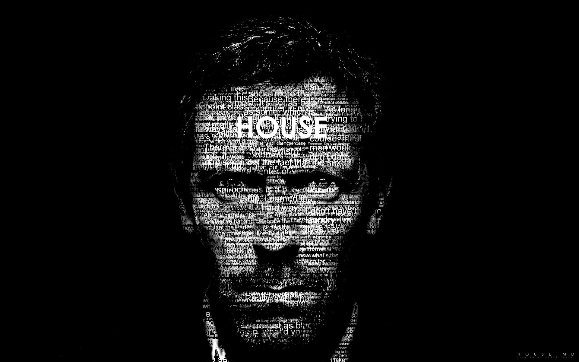 Gregory House, House, M.D., Hugh Laurie, Typographic Portraits Wallpaper