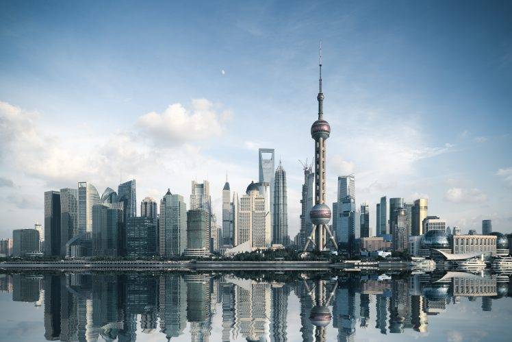 Shanghai, Skyline, Oriental Pearl, Reversed HD Wallpaper Desktop Background
