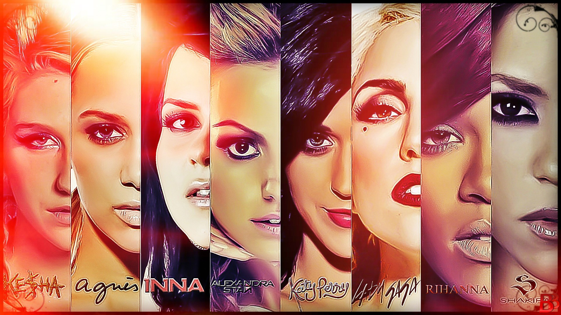 Inna, Katy Perry, Lady Gaga, Rihanna, Shakira, Alexandra Stan, Kesha Wallpaper
