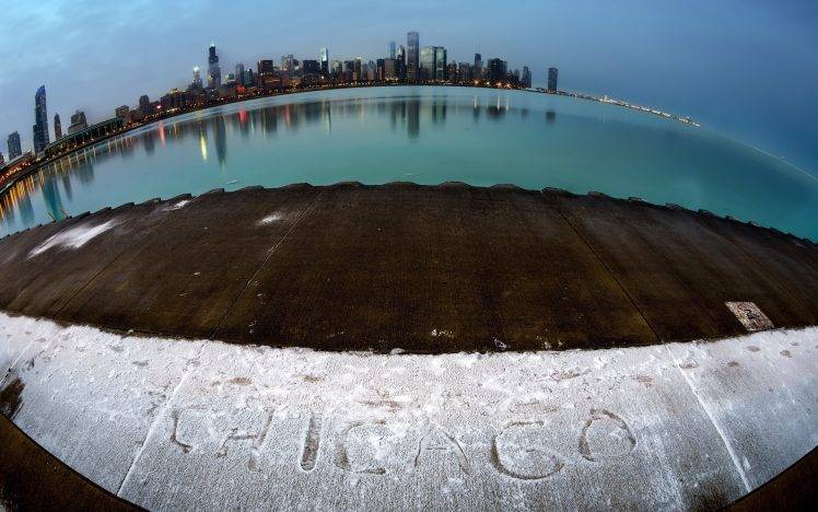 cityscape, Chicago, Building, Skyline, Dock, Fisheye Lens HD Wallpaper Desktop Background