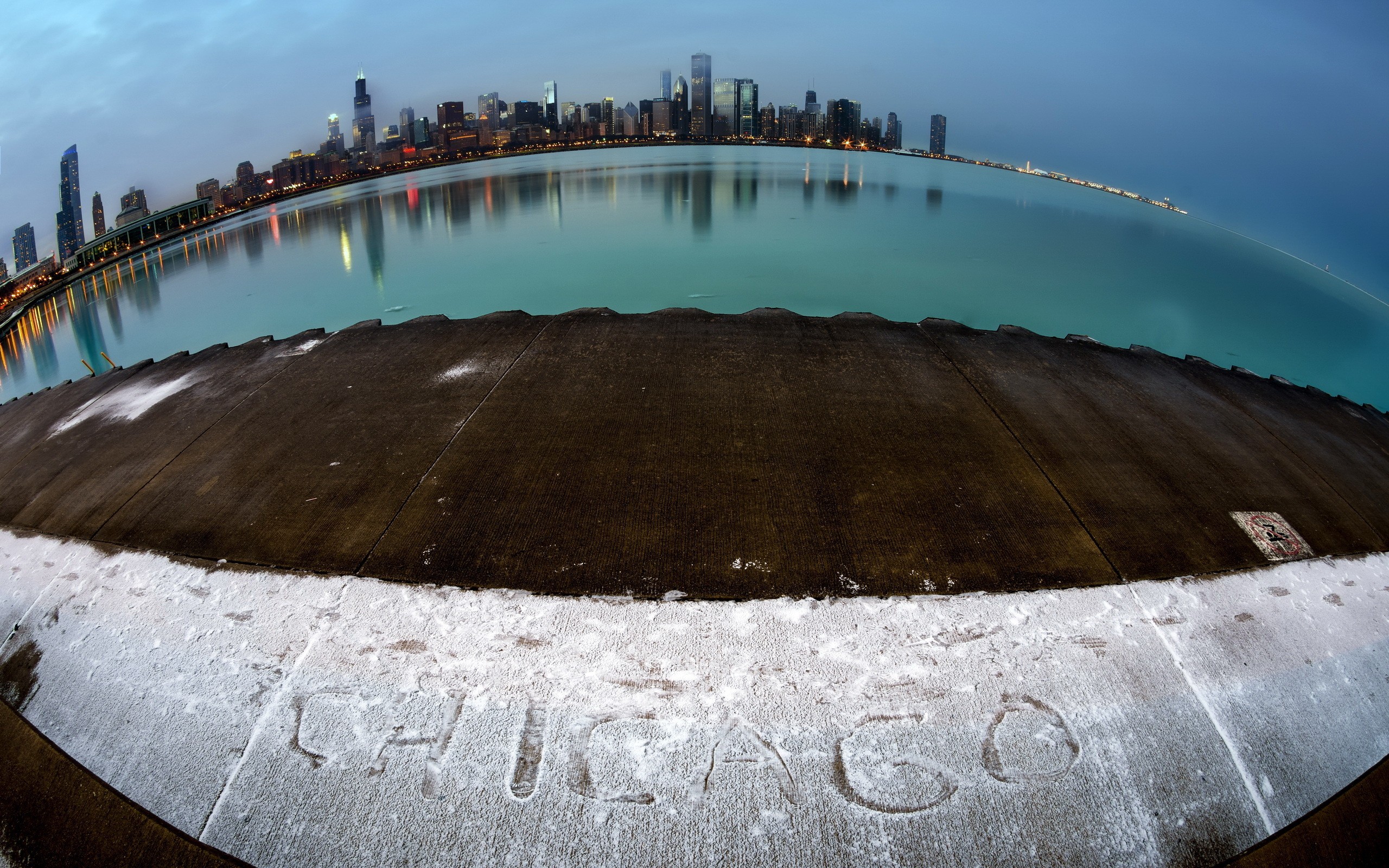 cityscape, Chicago, Building, Skyline, Dock, Fisheye Lens Wallpaper