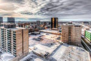 cityscape, Building, HDR, Snow, Clouds