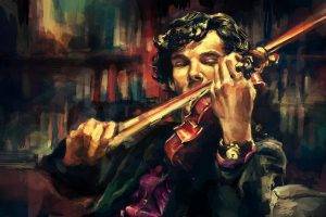 anime, Sherlock Holmes, Sherlock, Benedict Cumberbatch, Alicexz, Artwork, Violin