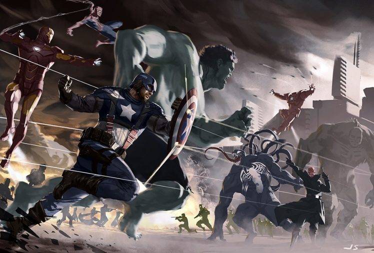 The Avengers, Hulk, Iron Man, Spider Man, Captain America, Venom, Red Skull, Abomination HD Wallpaper Desktop Background
