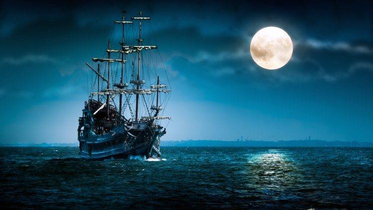boat, Moon HD Wallpaper Desktop Background