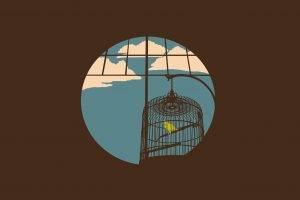 simple, Minimalism, Cages, Birds, Clouds, Sky