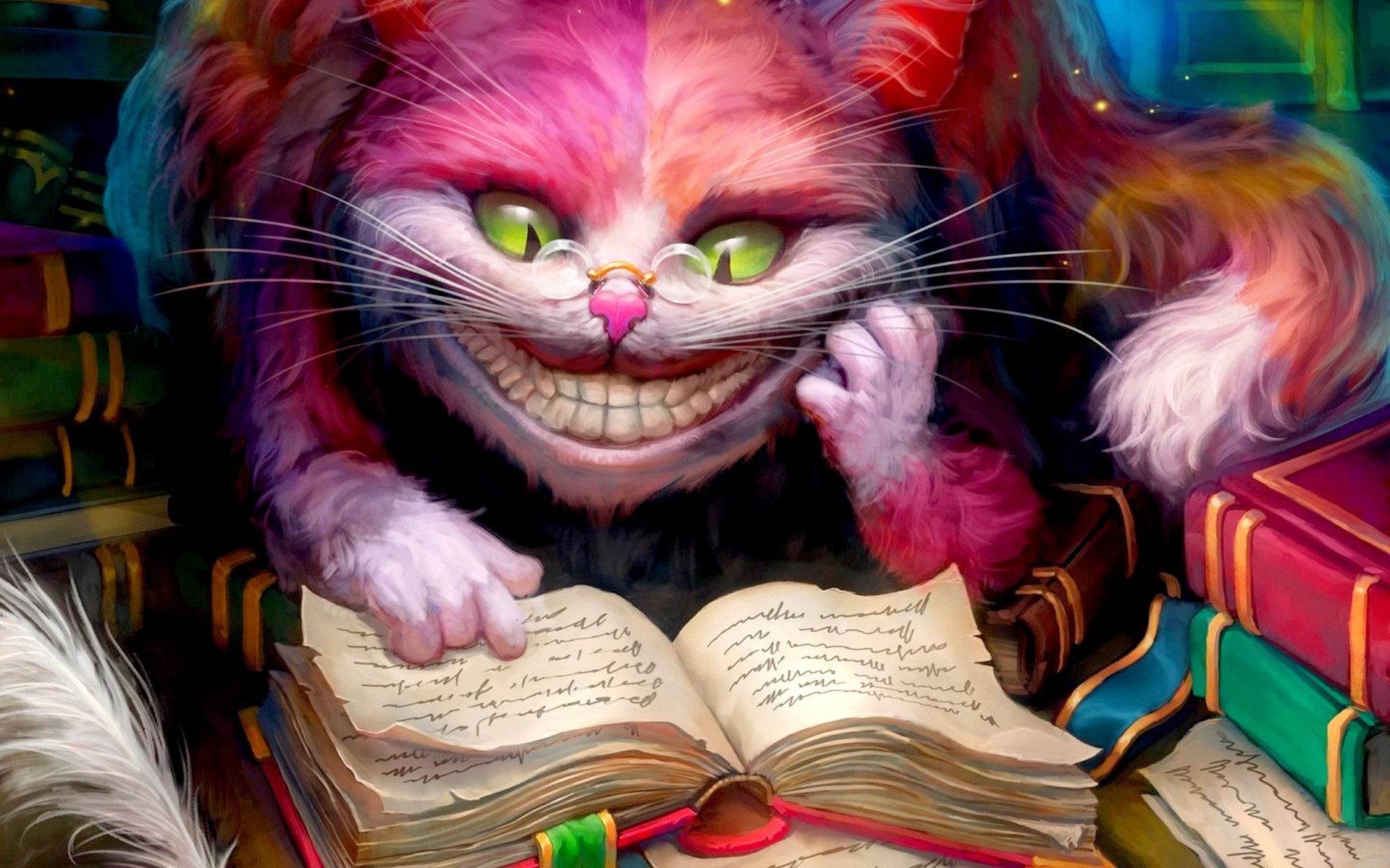 Alice In Wonderland, Cheshire Cat, Books, Smiling, Artwork Wallpaper