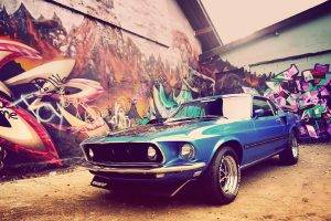 Ford, Ford Mustang, Graffiti, Car, Ford Mustang Mach 1, Muscle Cars, Blue Cars, Vehicle