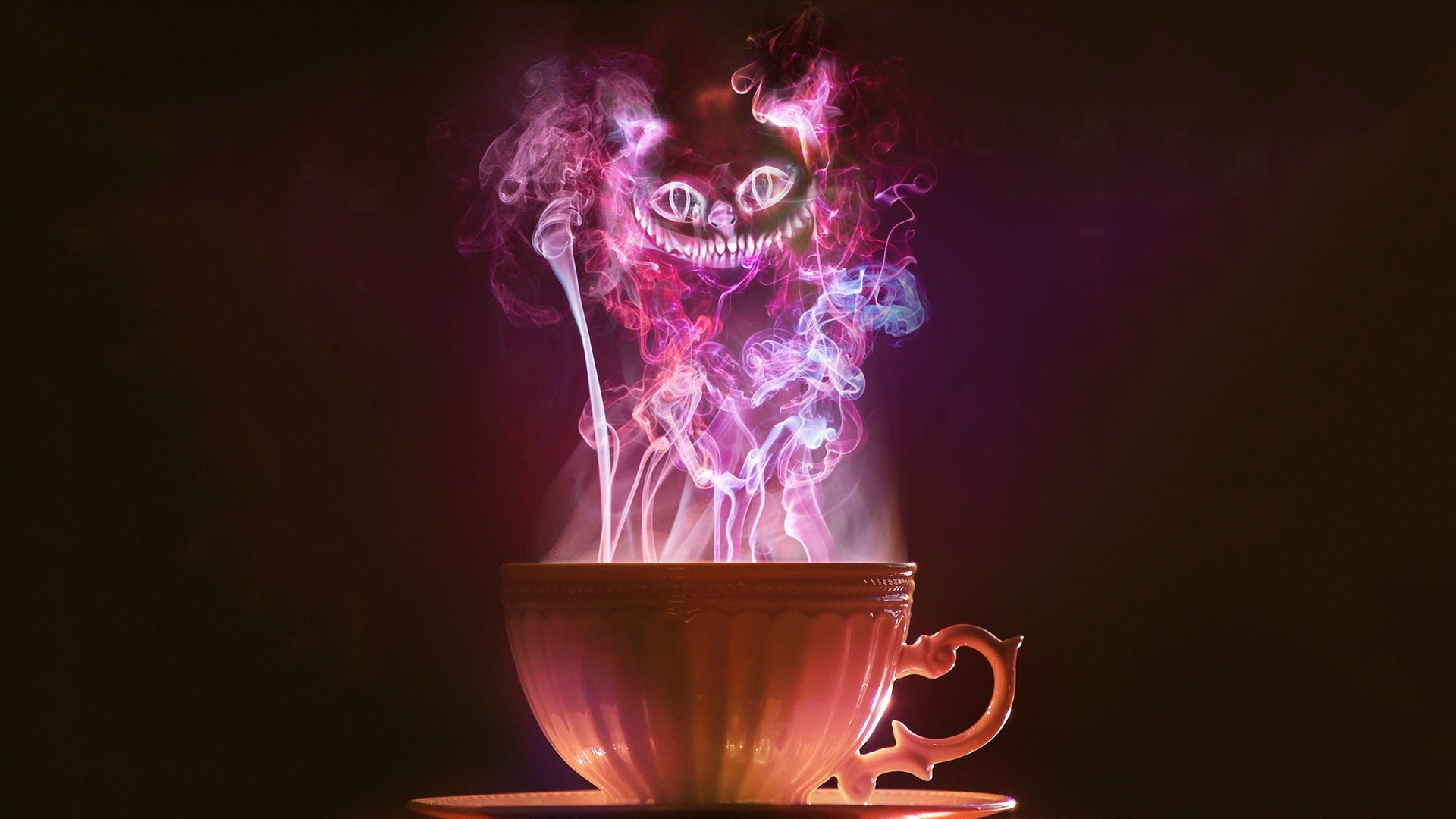 Alice In Wonderland, Cheshire Cat, Cup, Smoke Wallpaper