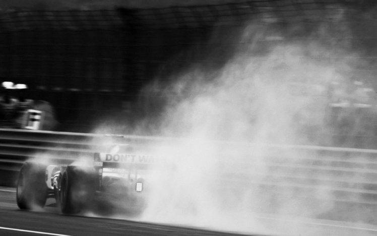 photography, Monochrome, Formula 1, Rain, Race Tracks HD Wallpaper Desktop Background