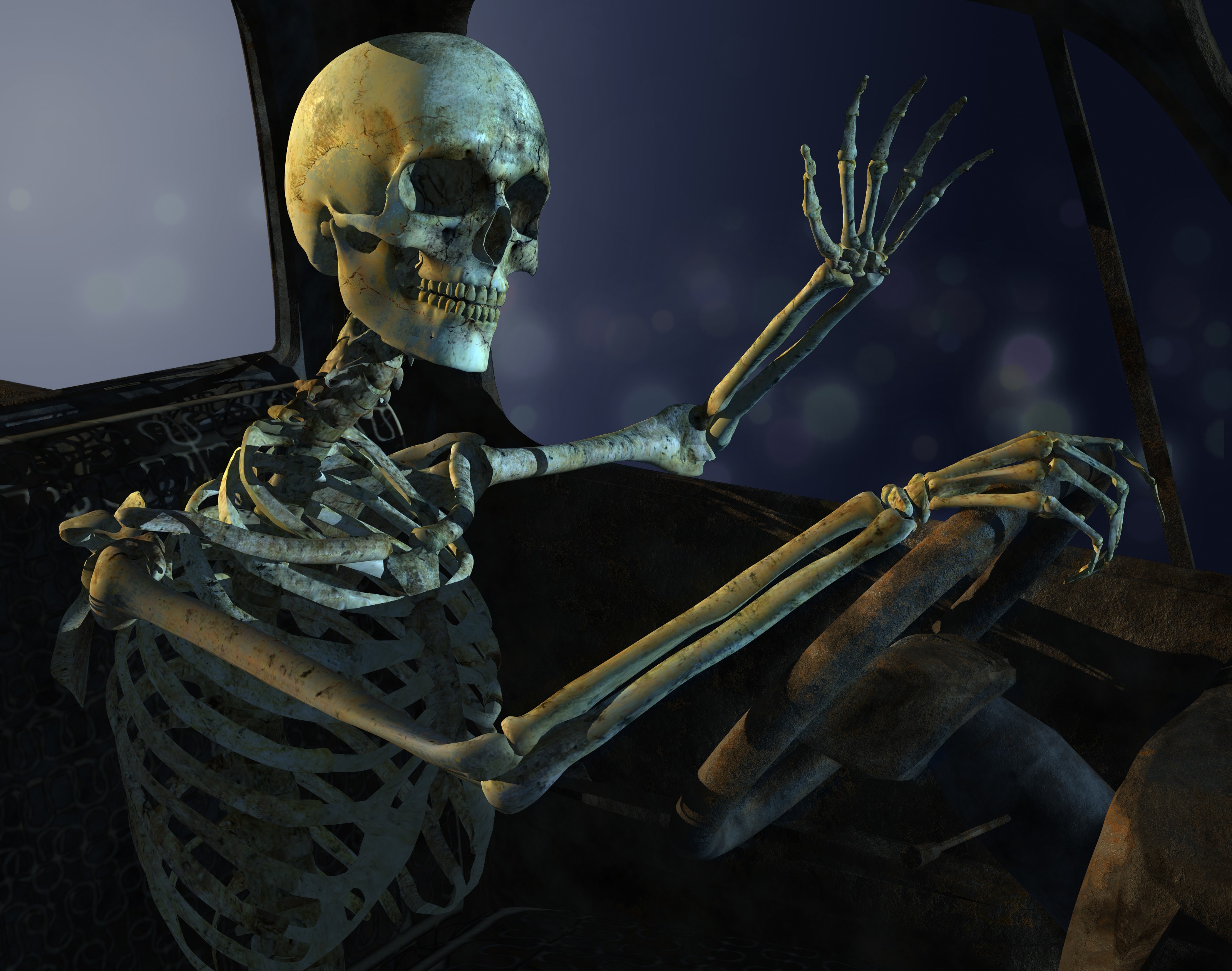bones, Car, Skeleton, Artwork Wallpaper