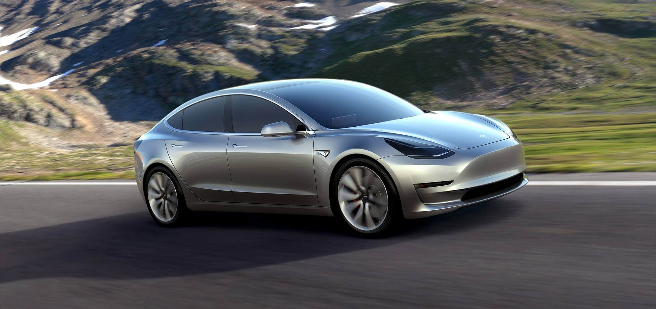 Tesla Motors, Model 3, Electric Car, Mountains, Road Wallpaper