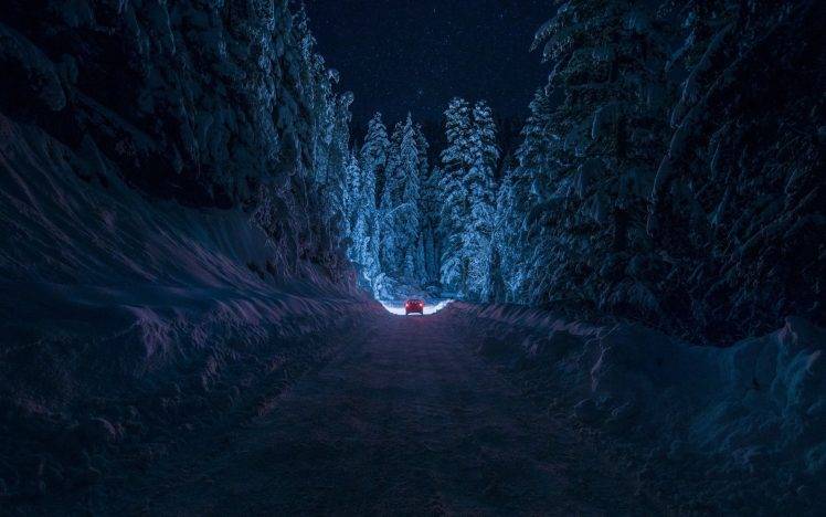 car, Snow, Night HD Wallpaper Desktop Background