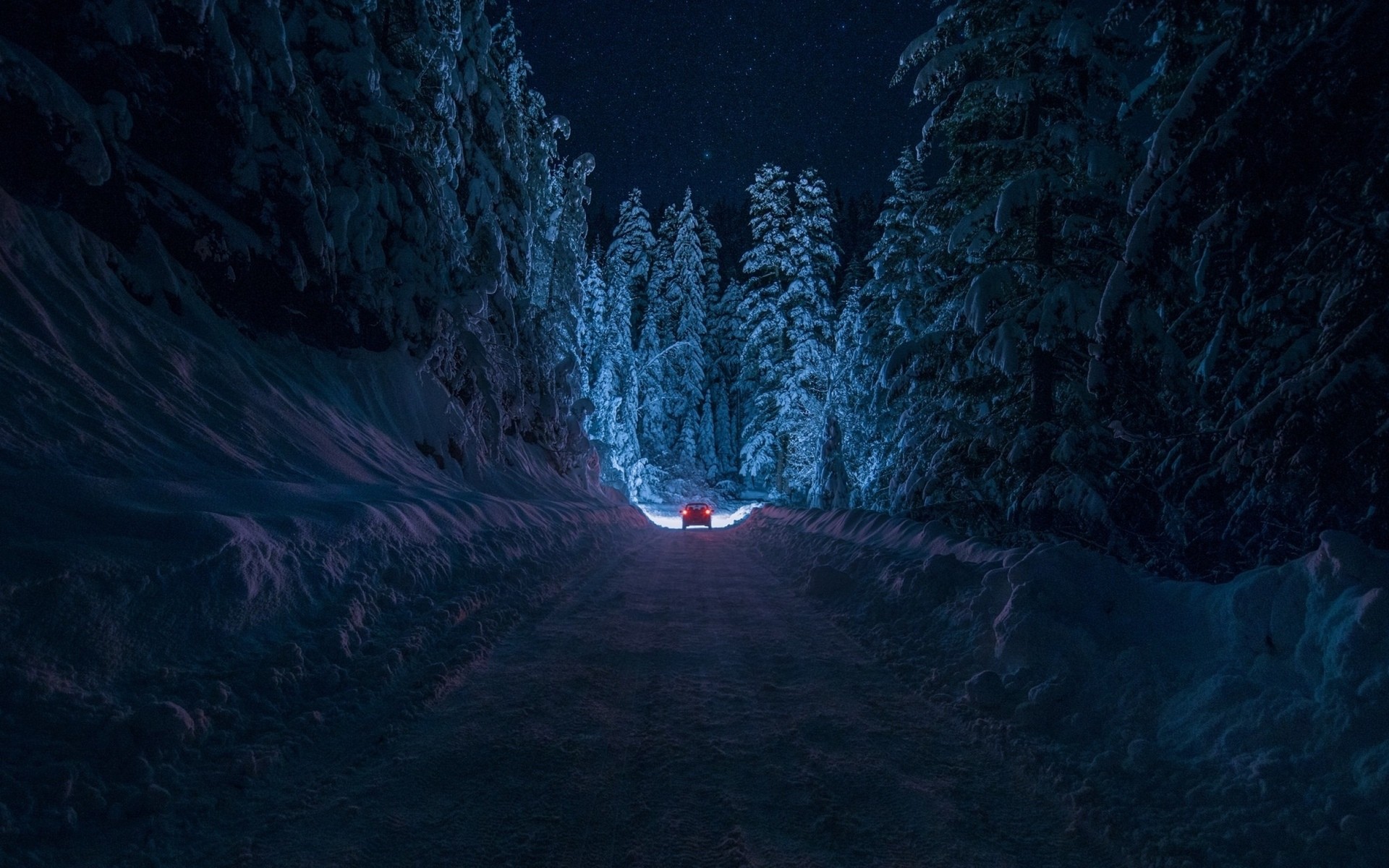 car, Snow, Night Wallpaper