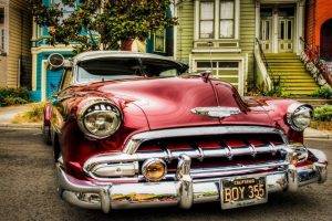 Chevrolet, Vintage, Car, Oldtimer, Red Cars, Vehicle, Trees, House, Urban