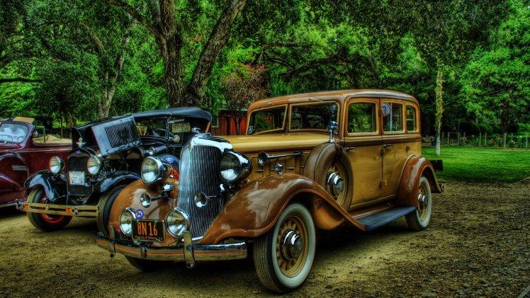 vintage, Car, Oldtimer, Digital Art, Vehicle, Trees, Plants, Black Cars, Red Cars HD Wallpaper Desktop Background