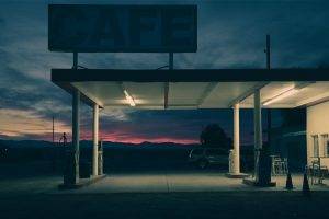 gas Stations, Car, Colorful, Lights, Night