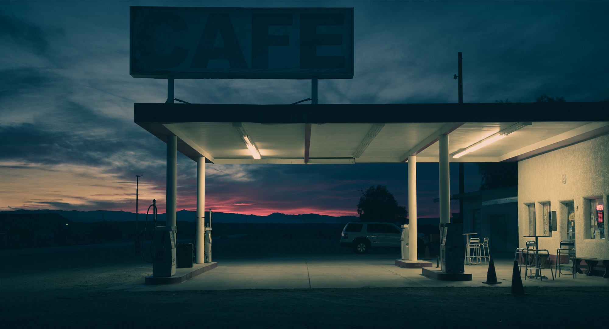 gas Stations, Car, Colorful, Lights, Night Wallpaper