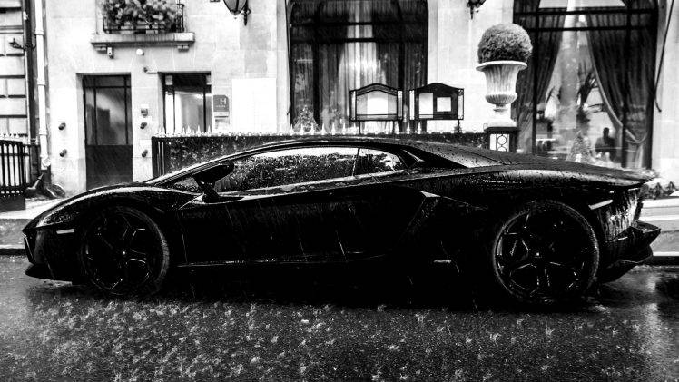 car, Lamborghini Aventador, Rain HD Wallpaper Desktop Background