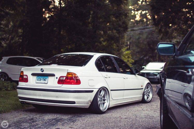 car, BMW M3 E46, Stance, Lowered, Trees, Tuning, BMW, White, German Cars HD Wallpaper Desktop Background