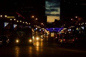 photography, Buses, Bokeh, Building, Street Light, Road, Car, Lights, Street, Night, Cityscape, Wires, Banner