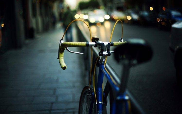 photography, Bicycle, Blurred, Lights, Car, Fence, Road HD Wallpaper Desktop Background
