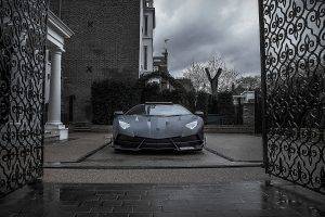 Lamborghini, Gates, Black, Car, Building, Vehicle