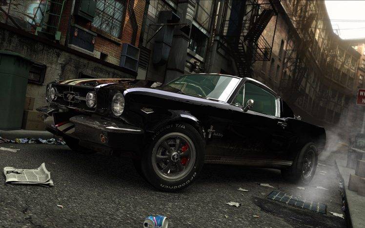Ford Mustang, Car, Street, Black, Drift, Ford, Black Cars HD Wallpaper Desktop Background