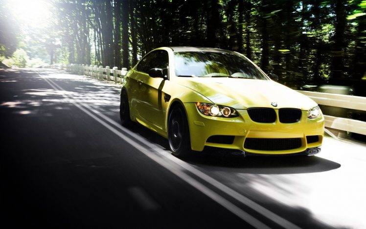 car, BMW, BMW M3, Yellow Cars, Road, Vehicle, BMW E92 HD Wallpaper Desktop Background