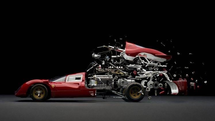 abstract, Car, Sports Car, Parts, Mechanics, Ferrari, Exploded view Diagram, Composite HD Wallpaper Desktop Background