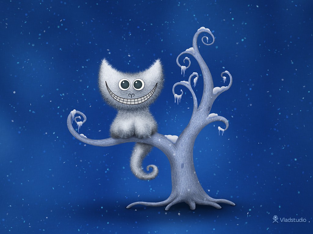 Cheshire Cat, Vladstudio, Snow, Trees, Cat Wallpaper