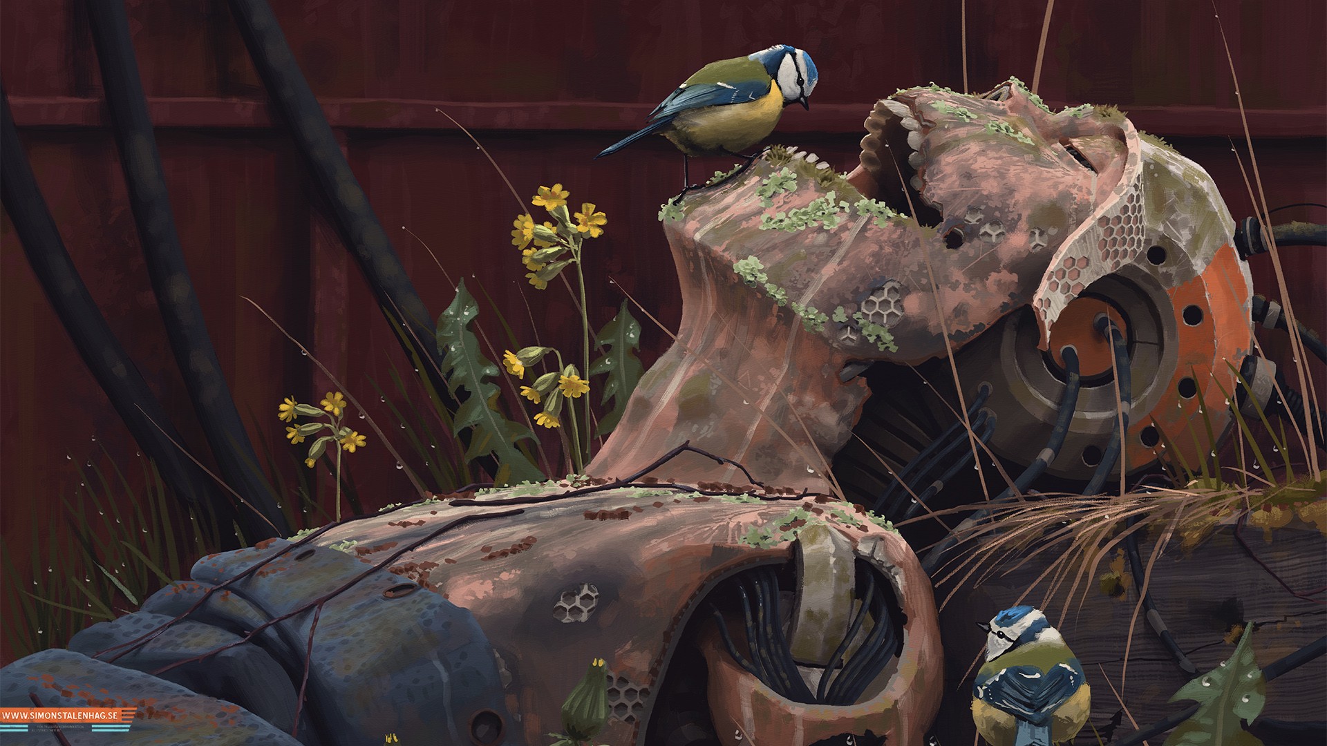 cyberpunk, Birds, Titmouse, Simon Stålenhag Wallpaper