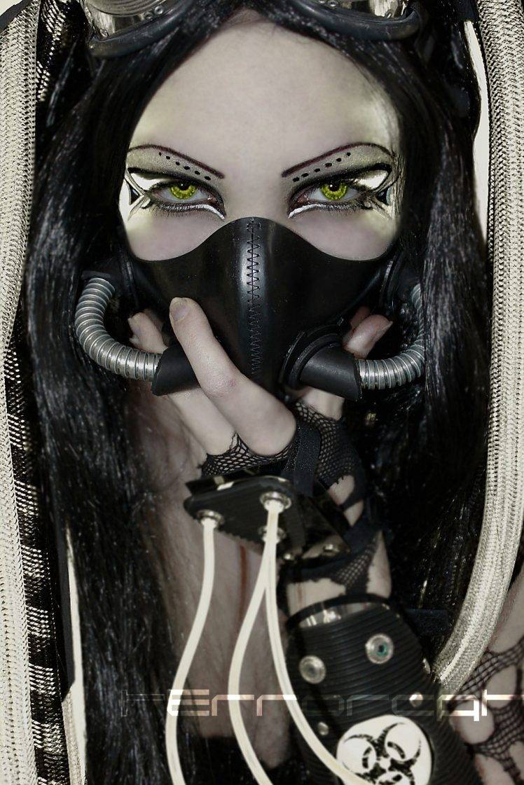 cyberpunk, Gas Masks, Green Eyes, Terrorcat HD Wallpaper Desktop Background