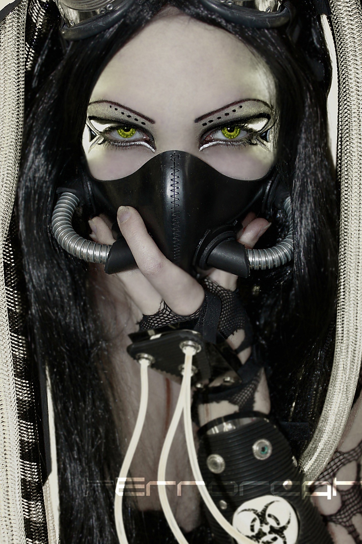 cyberpunk, Gas Masks, Green Eyes, Terrorcat Wallpaper