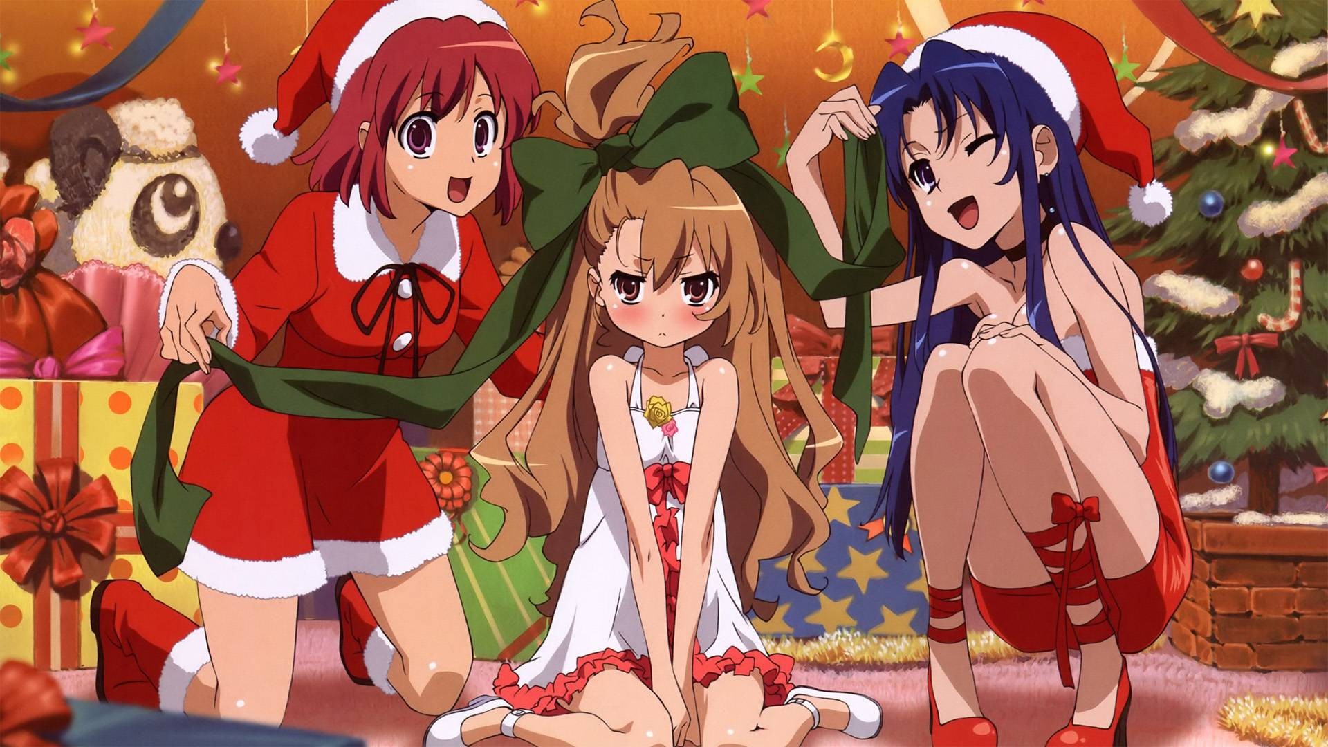 Toradora!, Aisaka Taiga, Kawashima Ami, Kushieda Minori, Christmas, Santa Costume Wallpaper