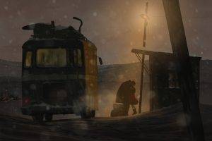 bus Stations, Night, Snow, Sad
