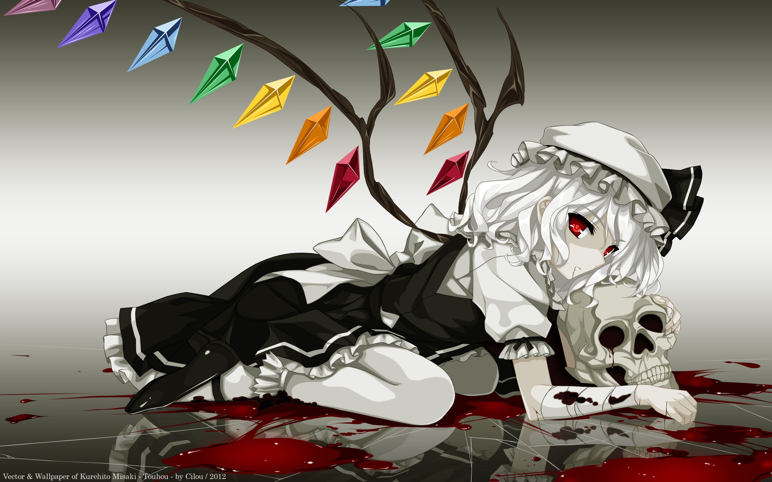 Touhou, Blood, Skull, Wings, White Hair, Anime, Anime ...