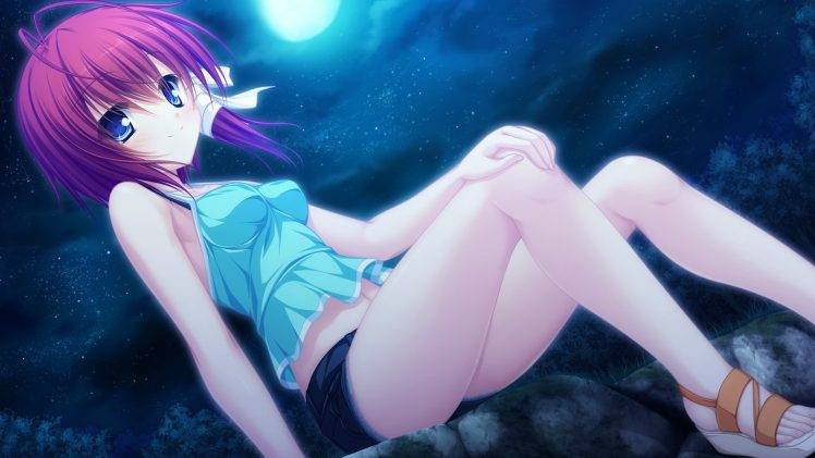 anime, Anime Girls, Moon, Stars, Night, Heels, Grisaia No Kajitsu HD Wallpaper Desktop Background