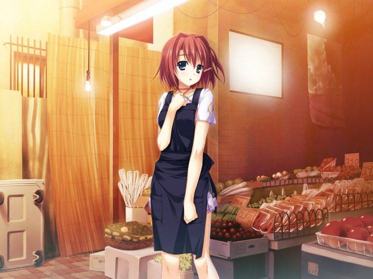 embarrassed, Apron, Markets, Anime Girls, Anime HD Wallpaper Desktop Background