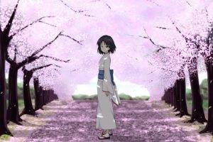 anime, Anime Girls, Kara No Kyoukai, Ryougi Shiki, Kimono, Cherry Blossom