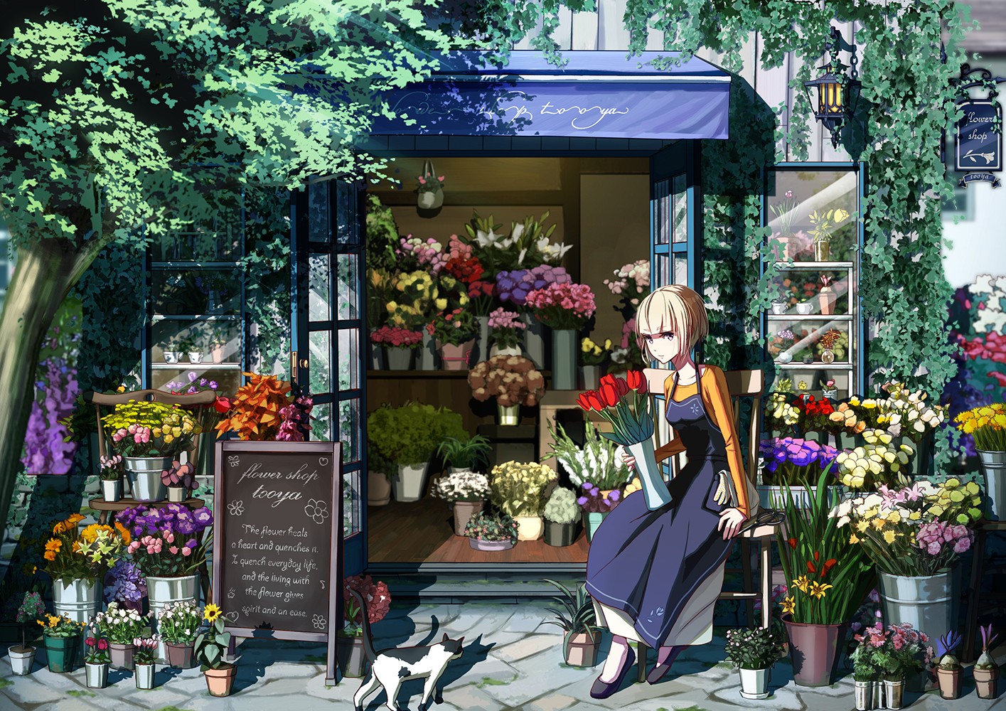 anime, Anime Girls, Apron, Flowers, Colorful Wallpaper