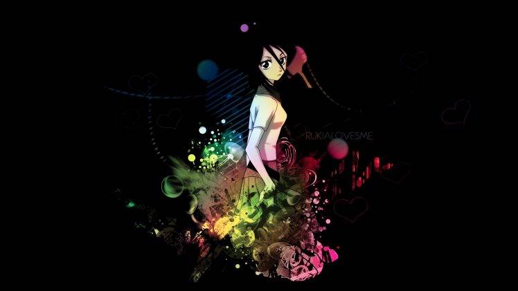 Bleach, Kuchiki Rukia, Paint Splatter, Black Background HD Wallpaper Desktop Background