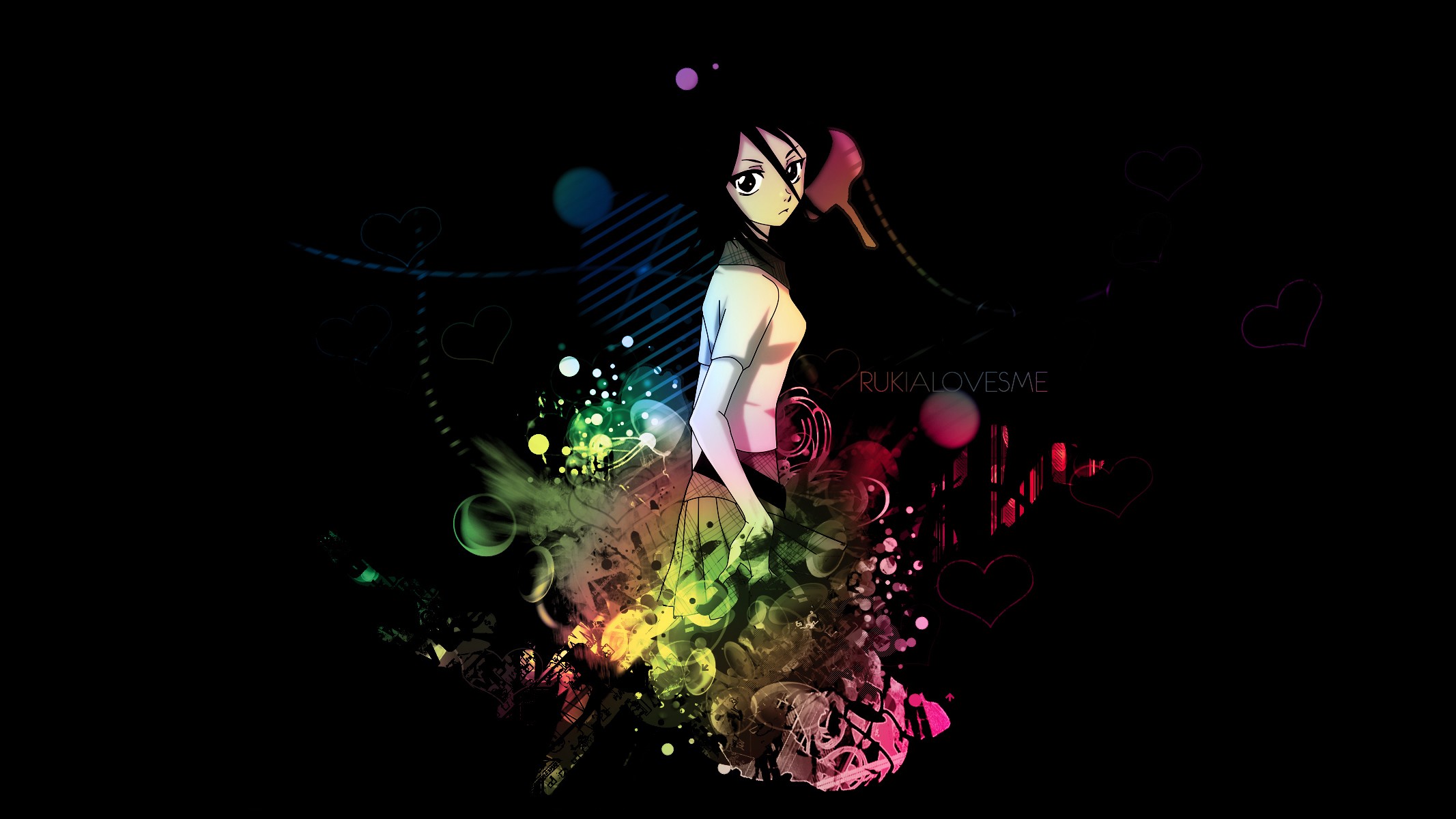 Bleach, Kuchiki Rukia, Paint Splatter, Black Background Wallpaper