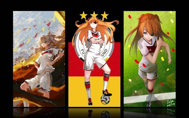 Asuka Langley Soryu, Neon Genesis Evangelion, Germany, Soccer HD Wallpaper Desktop Background