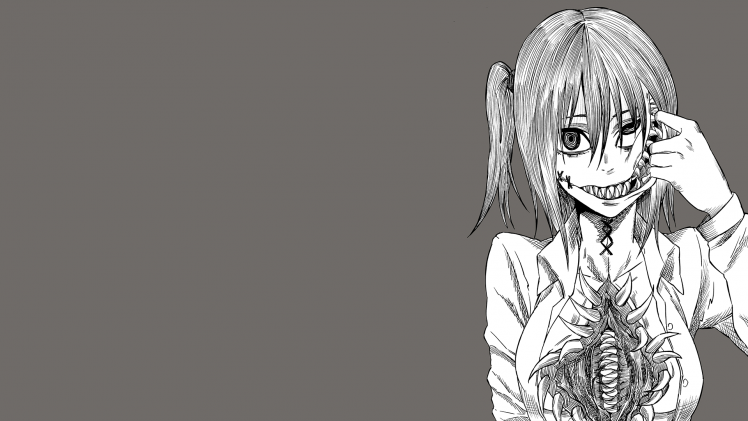 anime, Anime Girls, Horror, Monochrome, Simple Background HD Wallpaper Desktop Background